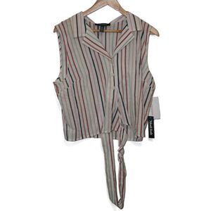NWT ModCloth Sleeveless Striped Button Down Tie Front Collared Blouse Top Sz XL